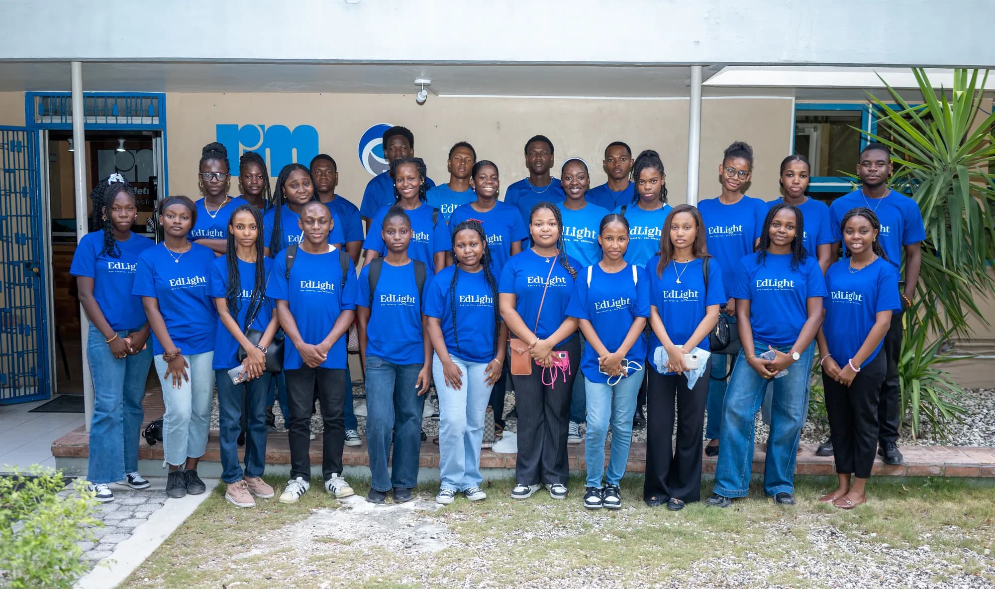The ESLP 2026 cohort in front of the Radio Télé Métropole offices